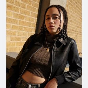 Urban Outfitters Jade 70’s Faux Leather Bomber Jacket XS EUC